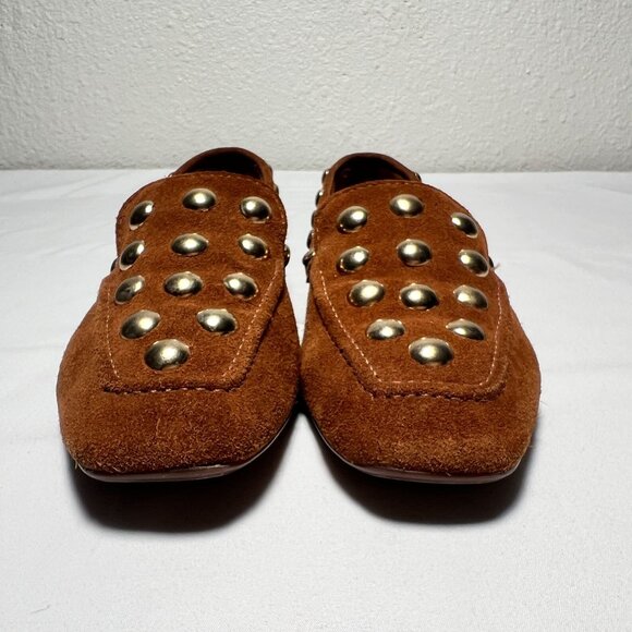 SCHUTZ Laurie Studded Suede Loafers Brown Gold Slip-On Moccasins Casual Shoe 5.5 - Picture 6 of 13